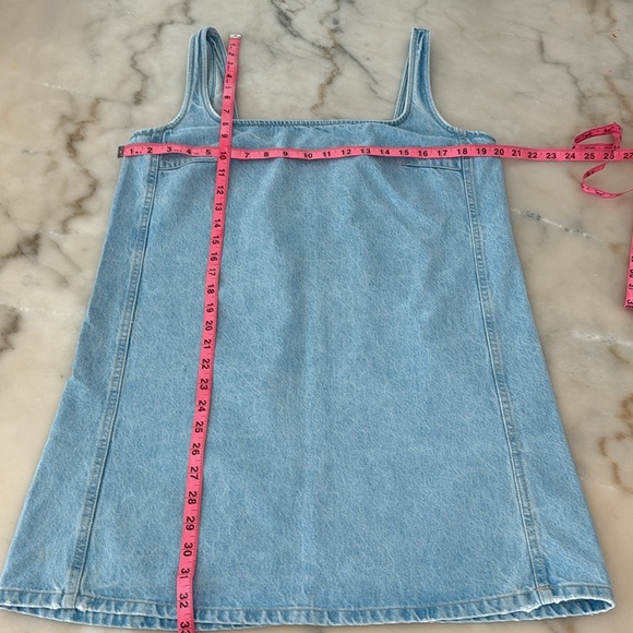 Zara Square Neck Light Blue Denim Mini Dress Sz L - Picture 5 of 11